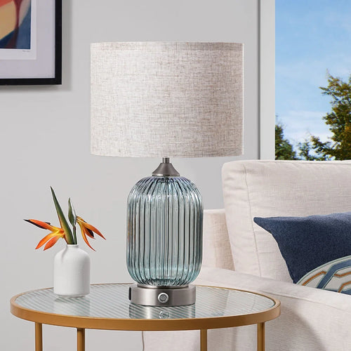 Lampe de table en verre avec ports de chargement USB et ampoule à intensité variable (48 cm)