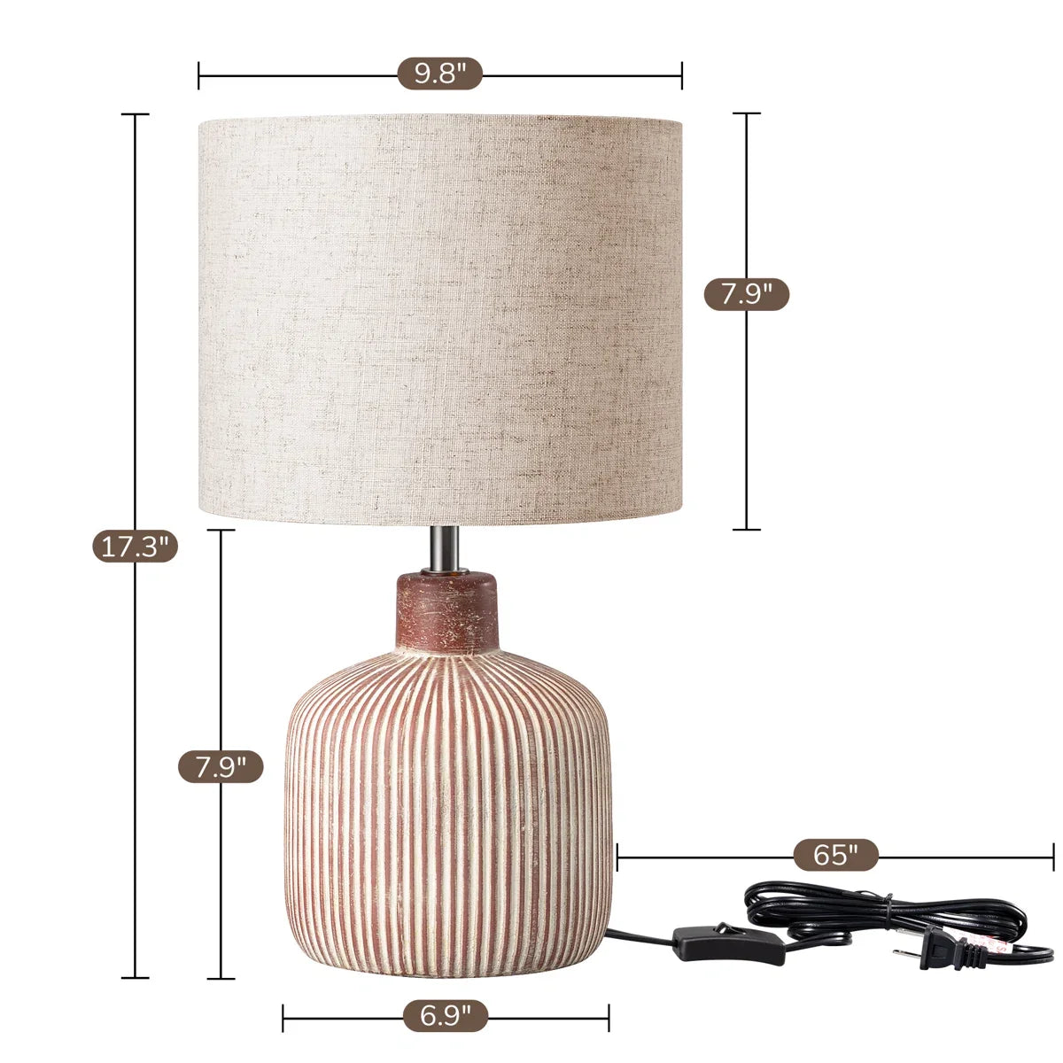 Modern Rustic Ceramic Table Lamp with Textured Base & Linen Drum Shade