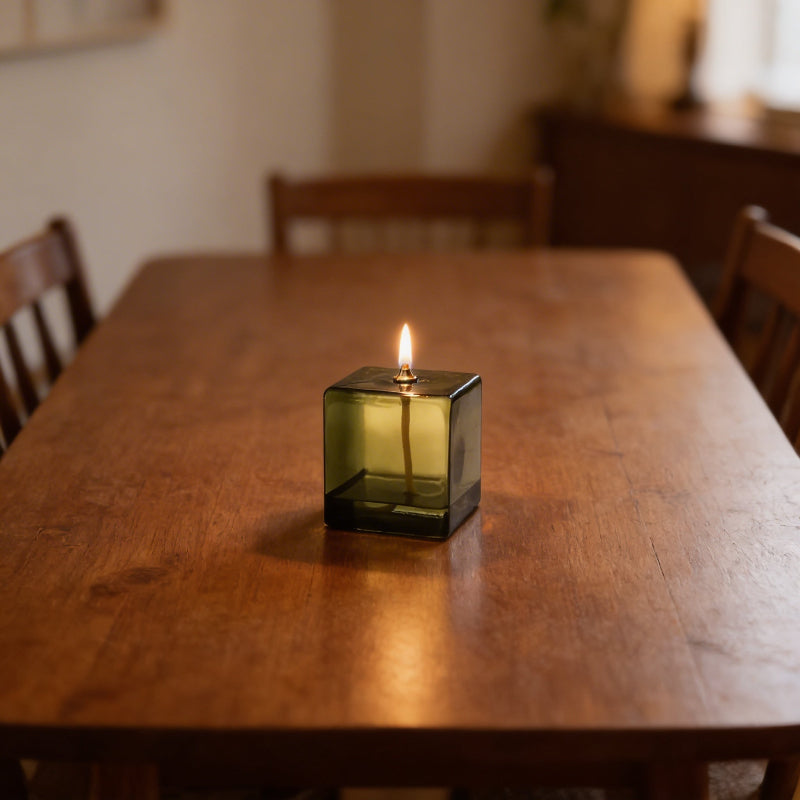 Vintage Green Square Glass Oil Lamp
