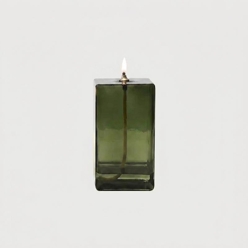 Lampe à huile carrée en verre vert vintage