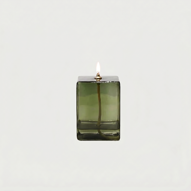 Lampe à huile carrée en verre vert vintage