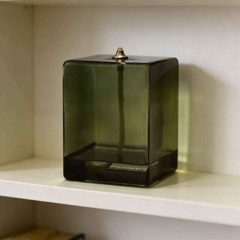 Vintage Green Square Glass Oil Lamp