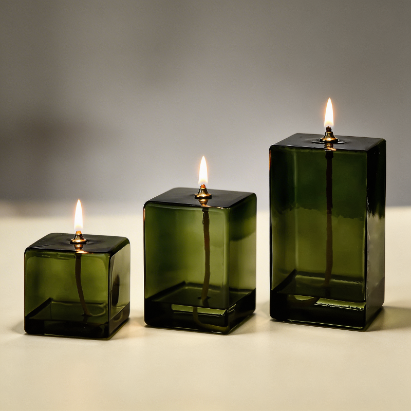 Vintage Green Square Glass Oil Lamp